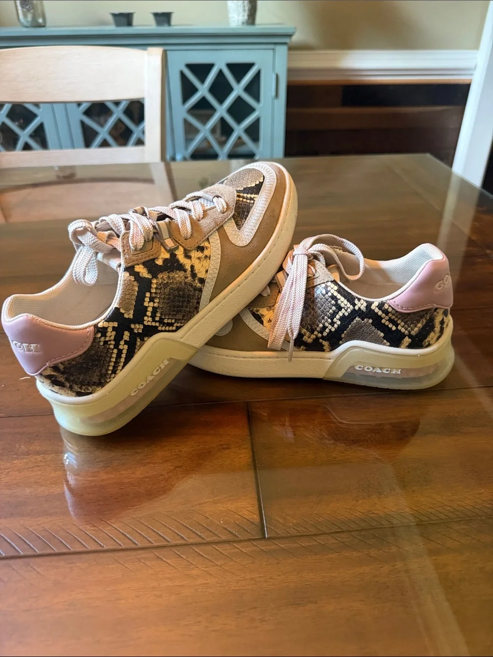 Coach Pink & Snake-Print Low-Top Sneakers